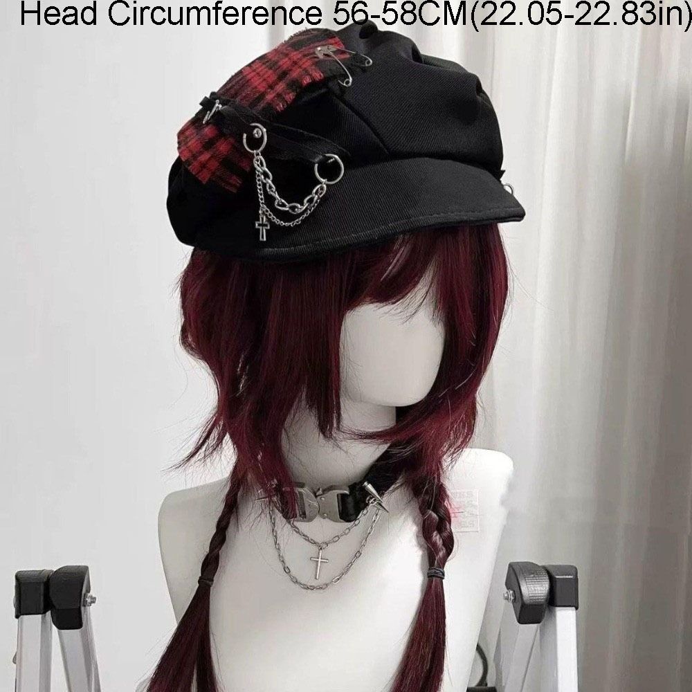 Chapeau Béret à Oreilles de Lapin Tendance, Motif Écossais, Bord Fin Irrégulier, Style Peintre Artistique, Casquette Lollita Gothique Newsboy pour Filles