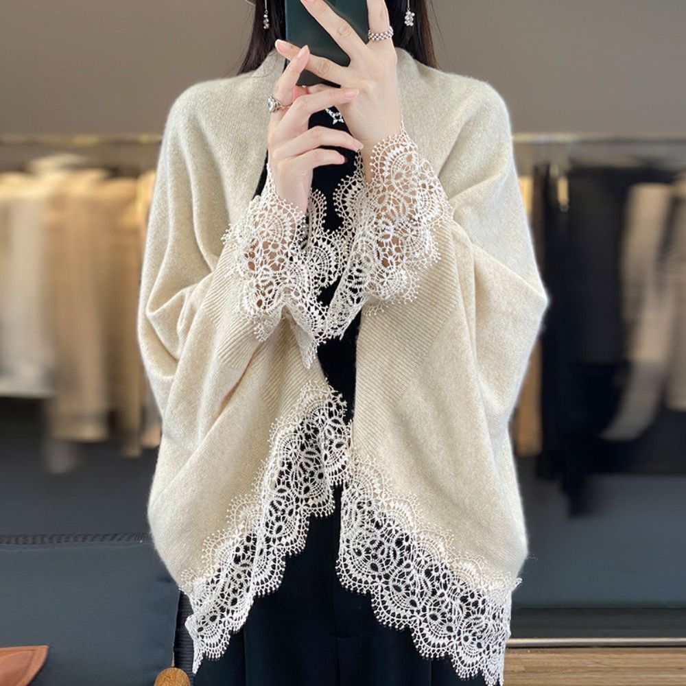 Châle en laine respirant pour femme, écharpe à bord en dentelle, doux pour la peau, design de marque de luxe, Everak, mode printemps et automne