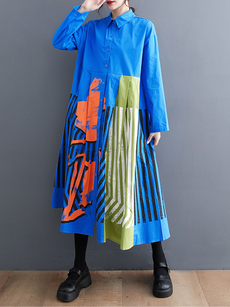 Robes à manches longues patchwork imprimées vintage pour femmes, robe midi décontractée ample, vêtements élégants et tendance, printemps automne 2026