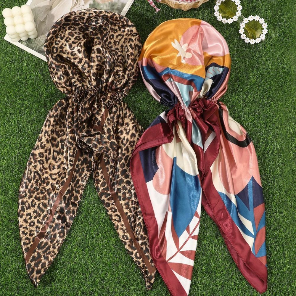 Turban imprimé léopard, chapeau élégant en satin fin, bandeau imprimé respirant et coupe-vent, foulard pour femme, accessoires d'été