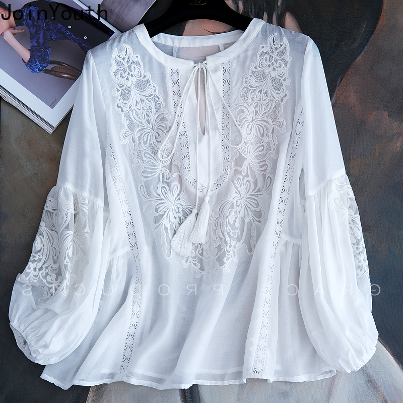 Blusas Mujer De Moda 2025 été Blouses élégantes vêtements pour femmes broderie lanterne manches chemises ample dentelle hauts blancs Femme