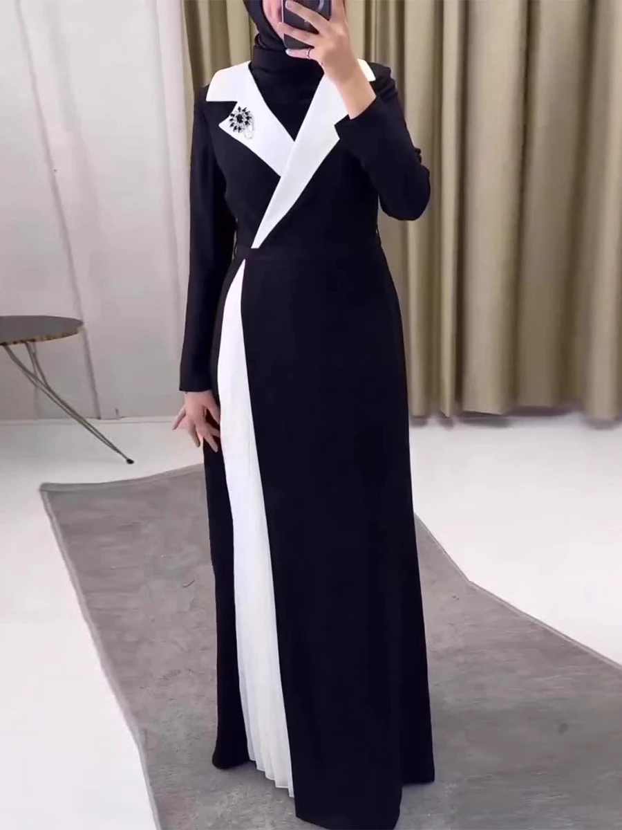 Robe musulmane à revers pour femmes, robe longue de soirée, robe Abaya, robe marocaine, caftan de Dubaï, Islam, Educatif, Ramadan Jalabiya, 2025