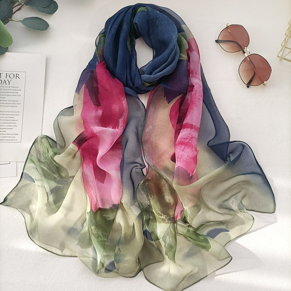 Joli Foulard Rose dégradé pour femmes, élégant, en mousseline de soie, Georgette, Bandana, été, plage, voyage, Protection solaire