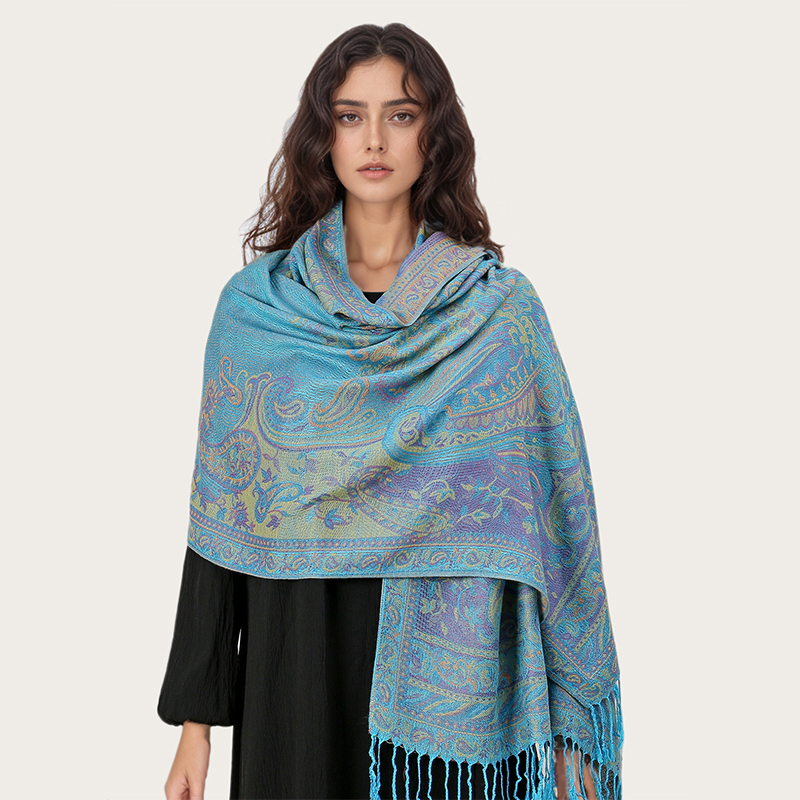 Châle Pashmina Paisley pour Femme, Écharpe Jacquard, Foulards Imprimés Cajou, Bordures de Fleurs, Couverture à Pompons, Châles Ethniques