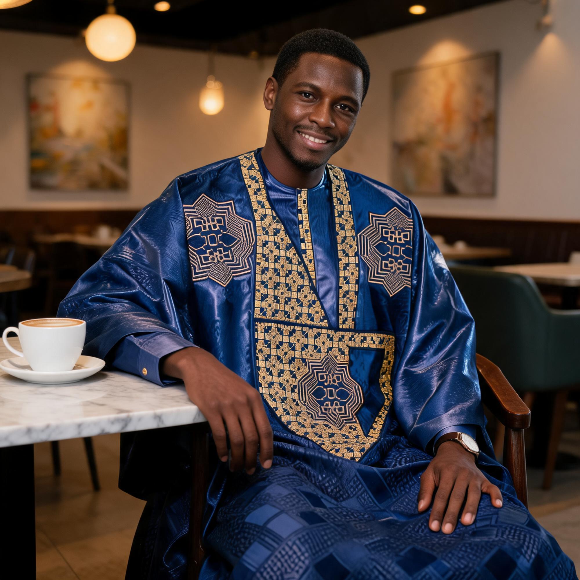 Vêtements africains pour hommes, design traditionnel brodé Bazin Riche, haut à manches longues, ensemble 3 pièces