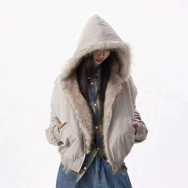 Veste d'optique d'hiver pour hommes, manteau surdimensionné Harajuku, col en laine rétro américain, haut en peluche de coton à capuche, rue, hip-hop, gothique