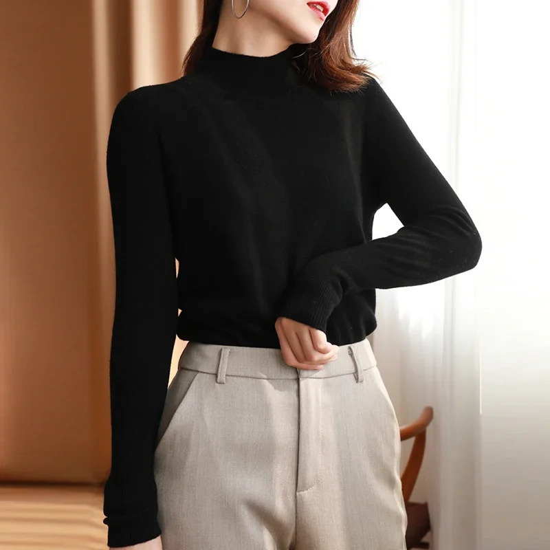 Automne hiver chic bas chandails femmes mode col roulé Pull mince à manches longues tricoté Pulls doux chaud Pull Femme haut
