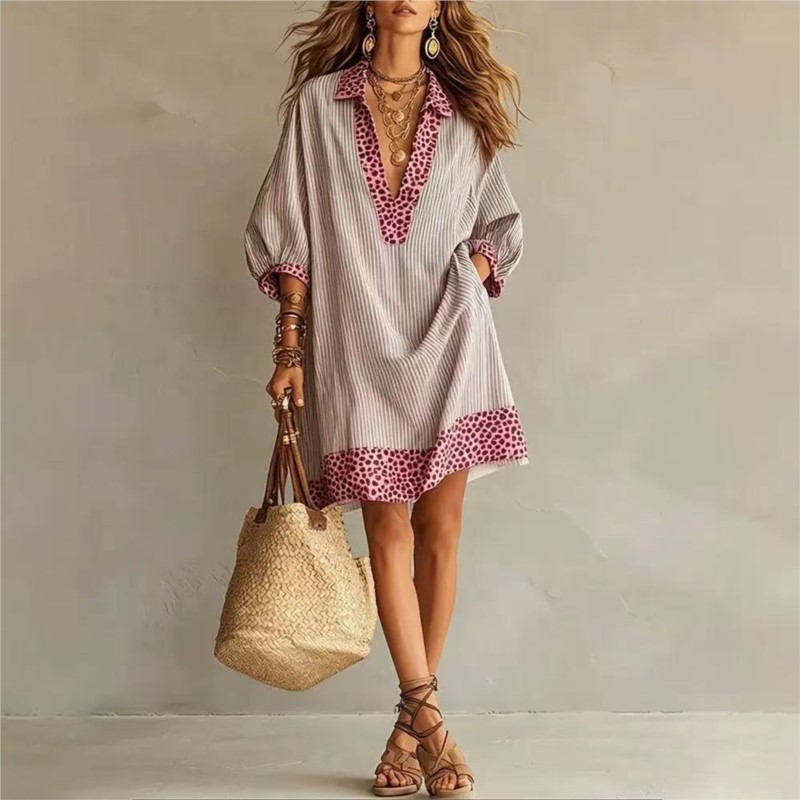 Nouvelle Robe Femme 2026 Décolleté Plongeant Imprimé Léopard, Style Décontracté Ample, Tendance, Confortable, Polyvalente, Unique et Originale