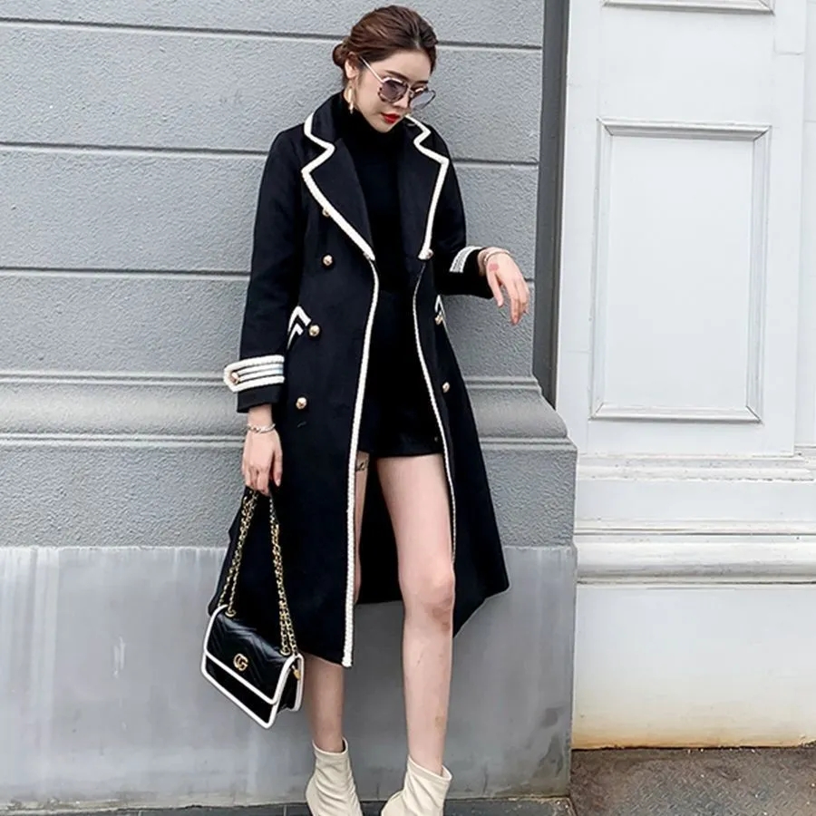 Femmes blanc Long manteau de laine automne hiver britannique Hepburn Style épaissir mince Double boutonnage manteau de laine nouvelles femmes vêtements d'extérieur