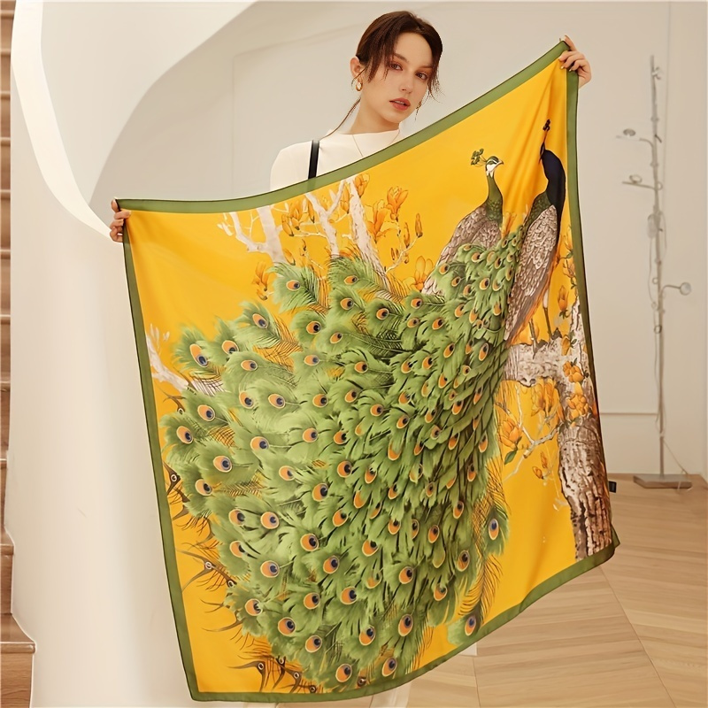90*90 cm Hijab foulards femmes mode paon motif impression écharpe femme carré châles tête dames Bandanna Foulard silencieux fille