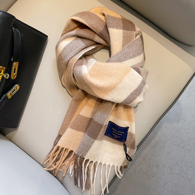 2025 femmes 100% laine écharpe de luxe Plaid cachemire mouchoir chaud hiver femme châle paréo doux Bufanda britannique coréen