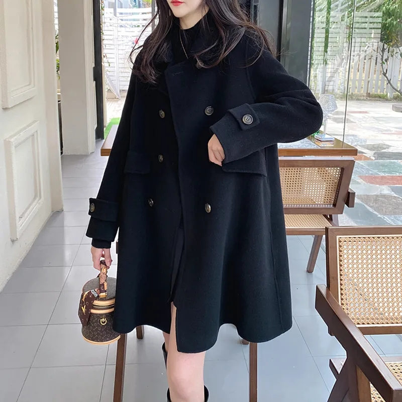 Haute qualité femmes manteau de laine automne hiver 2025 nouveau coréen lâche Double face cachemire laine manteau femme pardessus vêtements d'extérieur