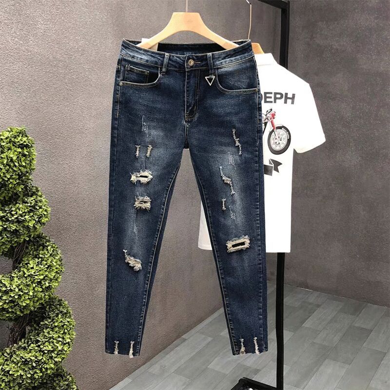 Jean court pour hommes pantalon déchiré cassé mode coréenne déchiré Kpop empilé tendance 2025 Style pas cher avec trous homme pantalon de cowboy