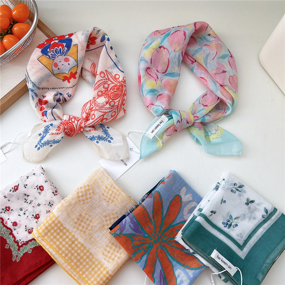 55cm fleur imprimé fleuri carré écharpe foulard mode foulards foulard Bandanas foulard cheveux ruban accessoires pour les femmes
