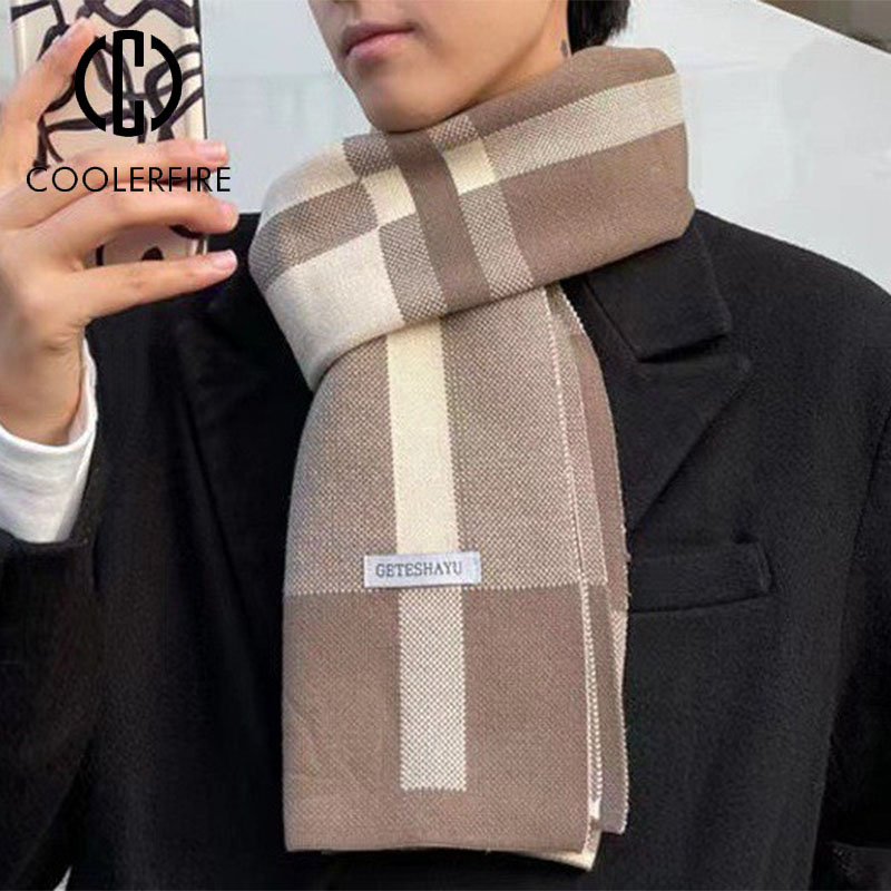 Écharpe d'hiver pour homme, chaude et décontractée, de marque, en tricot, patchwork, laine et cachemire, châle, AC2228