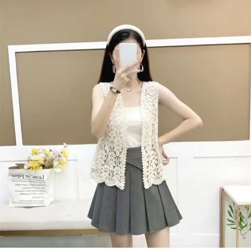 Cardigan Boho en Tricot Crochet pour Femme, Broderie Florale, Ouvert sur le Devant, Tenue de Vacances d'Été