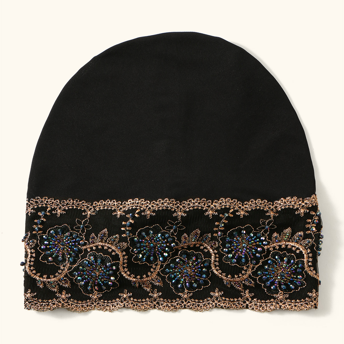Casquette Turban en dentelle brodée de luxe pour femmes musulmanes, couvre-tête en Modal avec strass floraux, couvre-chef islamique, Bonnet féminin
