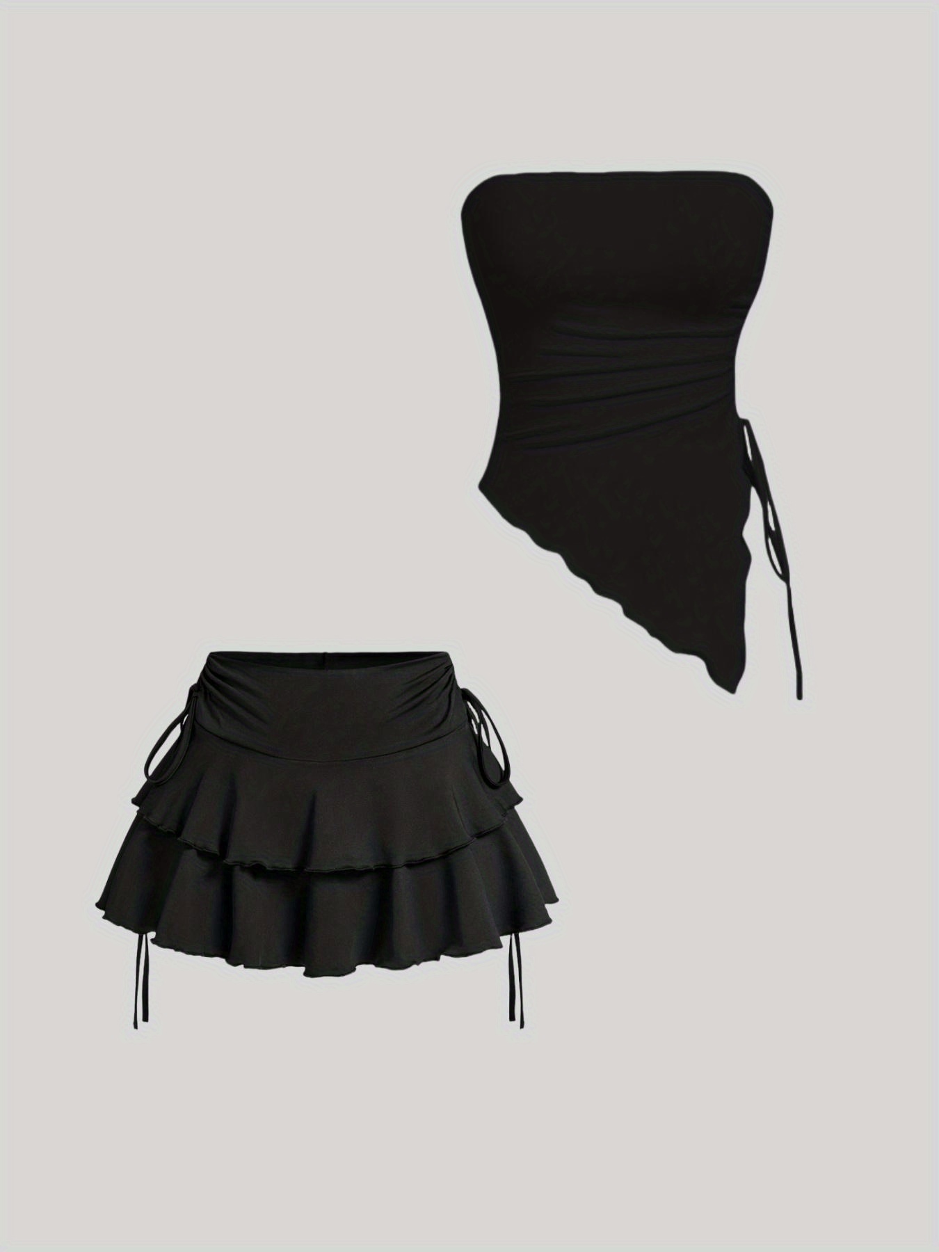 Ensemble jupe courte polyvalente pour femmes + haut sans bretelles sexy et ajusté pour femmes