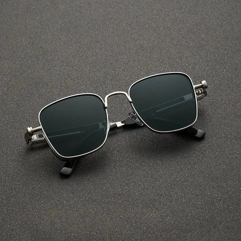 Lunettes de soleil vintage steampunk carrées pour hommes, monture métallique avec charnières à ressort, lunettes de conduite tendance pour femmes