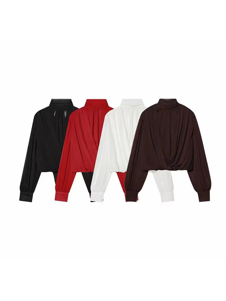 Chemisiers et hauts pour femmes, mode féminine, chemisiers amples à manches longues, élégants, printemps, chemisiers chics pour femmes, hauts à col montant