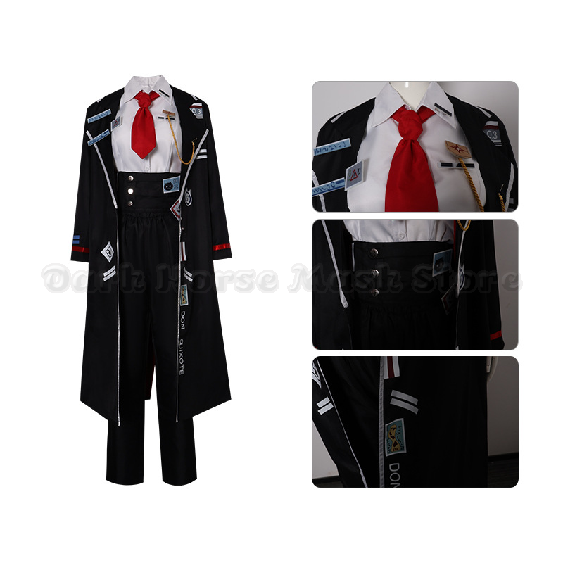 Costume de cosplay Anime Don Quichotte, uniforme noir, haut, pantalon, trench, accessoires, Limbus Company, déguisement pour Halloween, carnaval, tenue