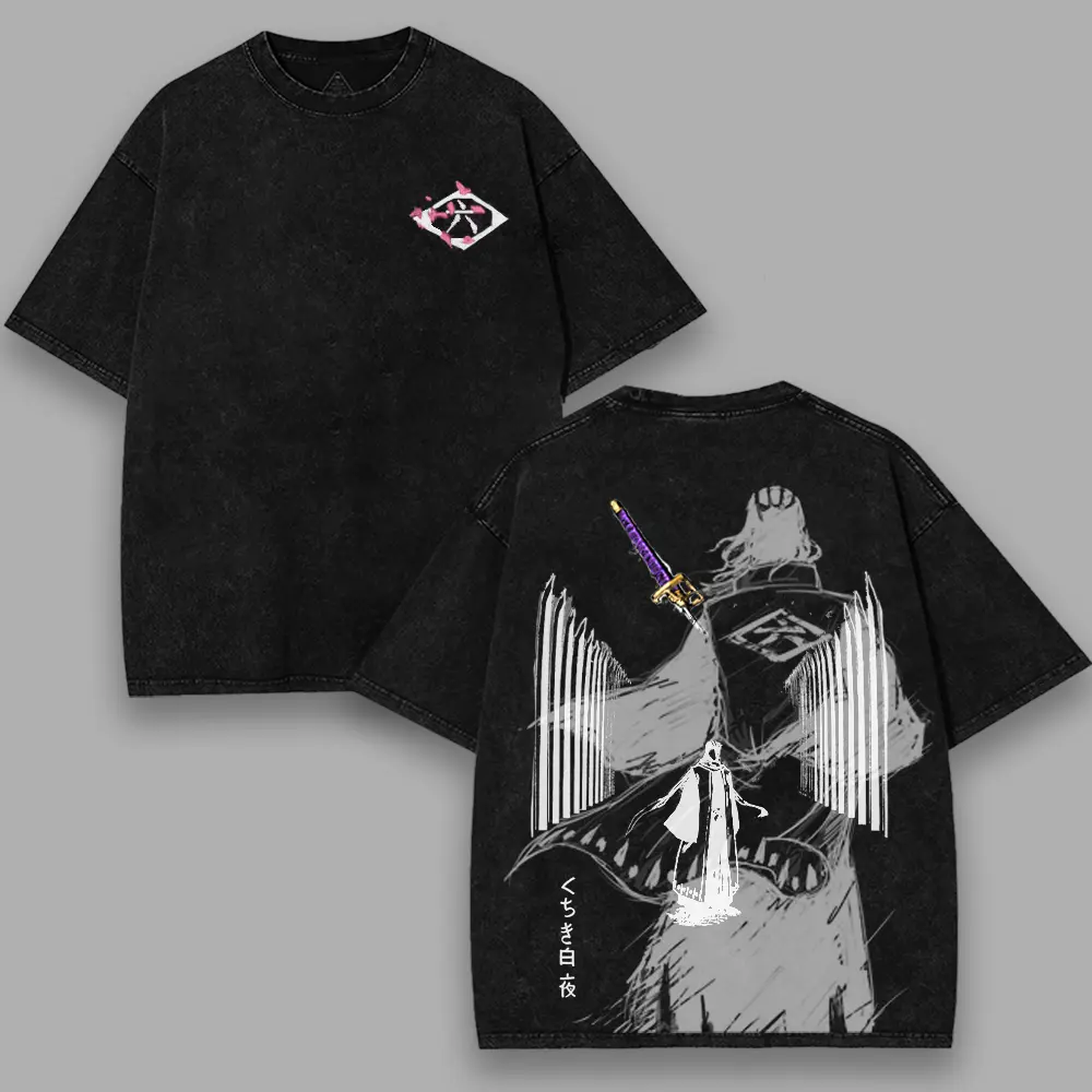 T-shirt BLEACH Kuchiki Byakuya Anime Vintage Lavé Oversize Manches Courtes Été 100% Coton Vêtements Homme Hauts