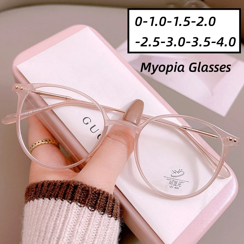Dame à la mode fini myopie lunettes femmes cadre rond bleu lumière bloquant lunettes hommes unisexe rétro moins dioptrie lunettes