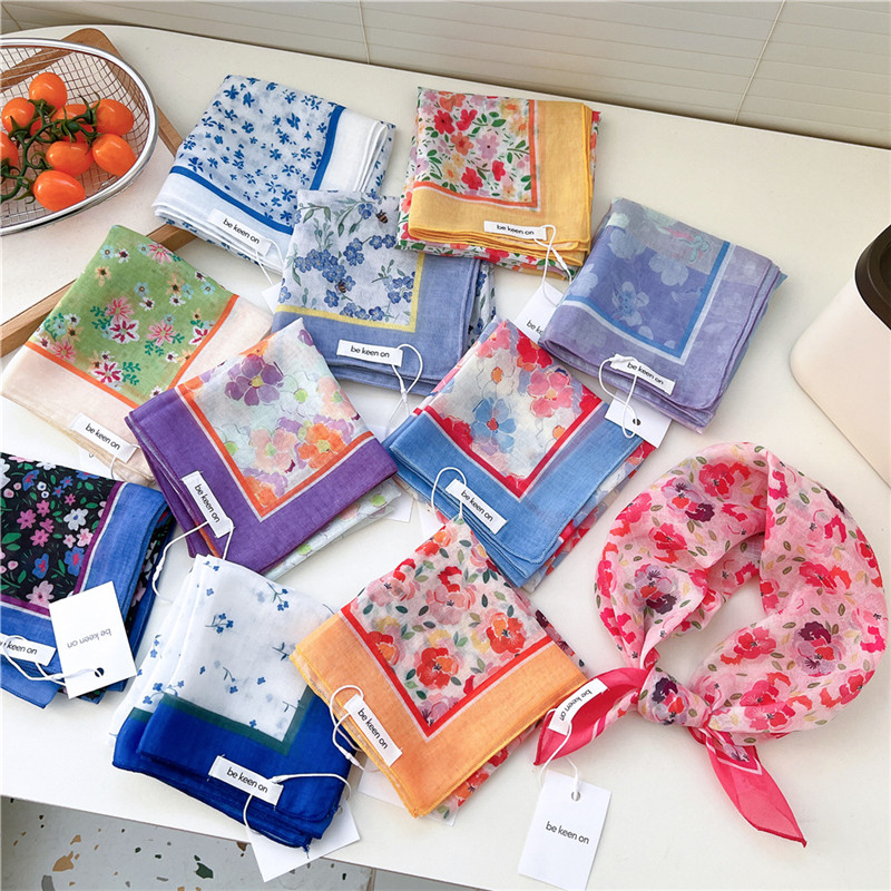 55cm printemps été mince Style écharpe imprimé Floral carré foulards foulard bandeau pour femmes foulard cou enveloppes cravate
