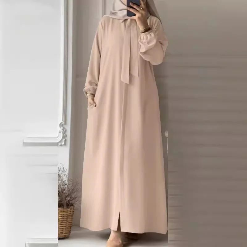 Abaya-Robe musulmane à col rabattu pour femmes musulmanes, robe longue de Dubaï, robe de Turquie, robe chemise, vêtements à manches longues, mode