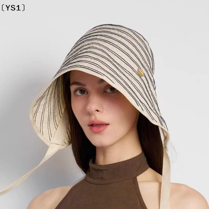 〔YS1〕Breathable Striped Linen Sun Bonnet With Adjustable Chin Tie UV Protection For Beach Vacation Outdoor Use