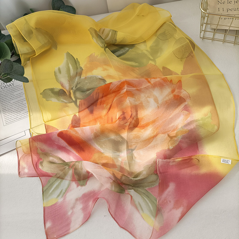 Joli Foulard Rose dégradé pour femmes, élégant, en mousseline de soie, Georgette, Bandana, été, plage, voyage, Protection solaire