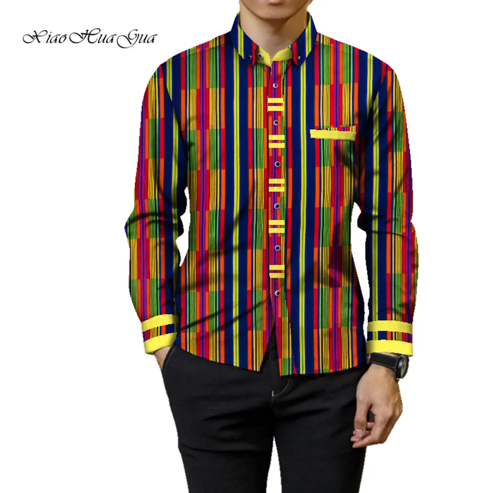 T-shirt à manches longues en coton imprimé africain pour hommes, vêtements de fête à la mode, vêtements Ankara, Wyn905
