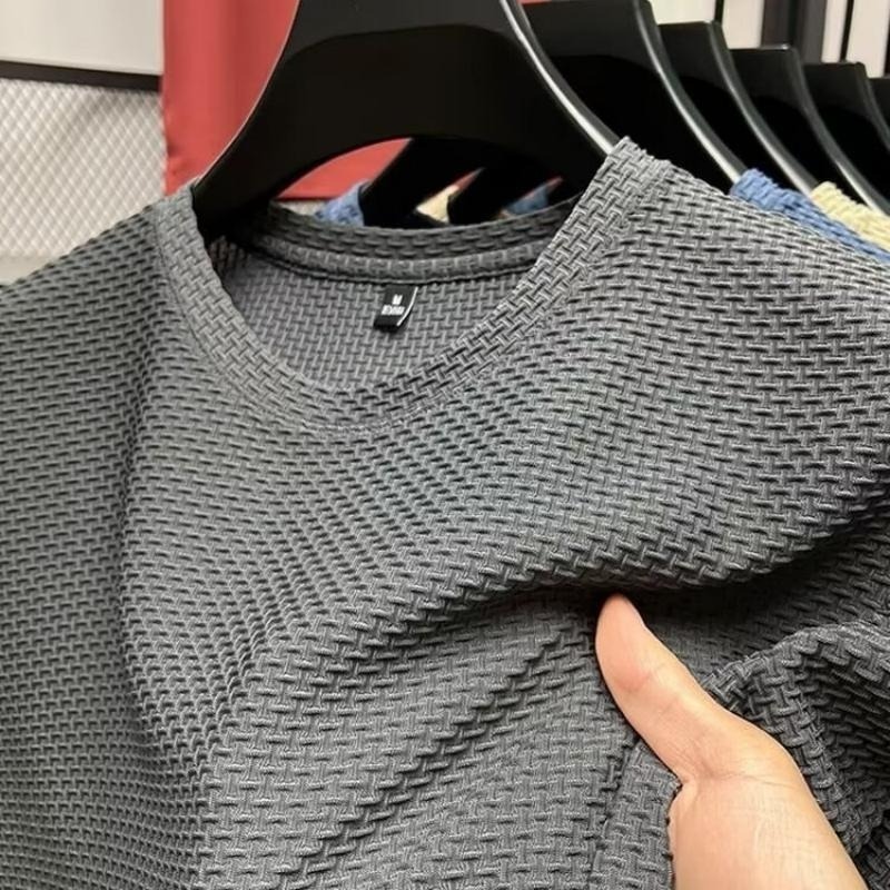 Maille glace soie T-shirt hommes à manches courtes col rond nouveau T-manches hommes bas chemise été couleur unie haut pour hommes