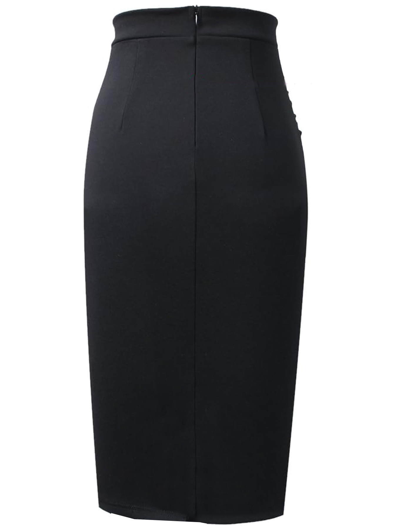 Jupe décontractée taille haute pour femme, style ajusté, longueur genou, avec volants et fente latérale, idéale pour le travail