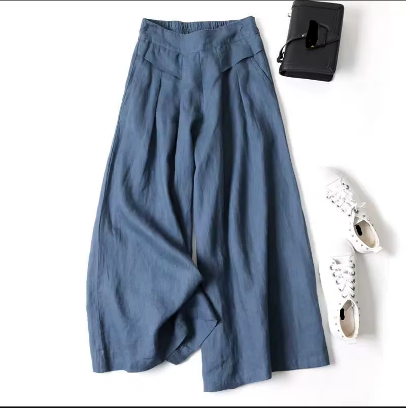 Pantalon enveloppé en mélange de lin de haute qualité pour femmes, décontracté, ample, à la mode, nouvelle collection 2025