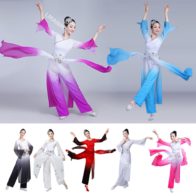 Vêtements de danse classique traditionnels pour femmes, danse folklorique chinoise, robe Guelfor, manches d'eau, vêtements Yangko, jupe prairie, pantalon, hanfu