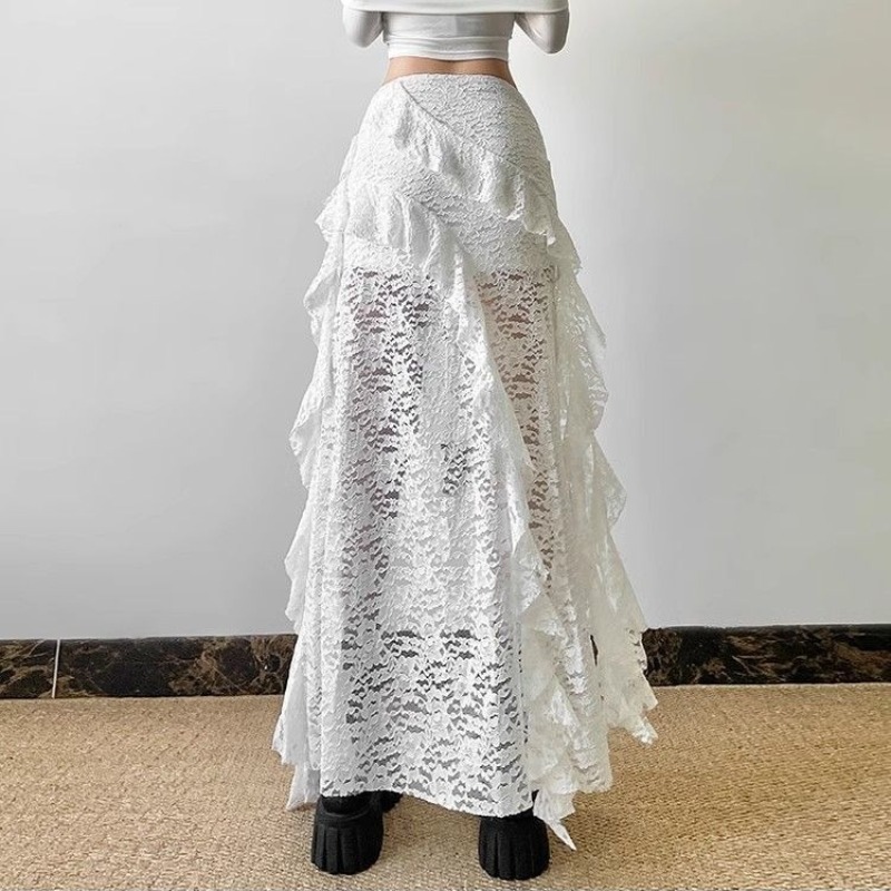 Jupe gothique années 2000, vêtements d'été pour femmes, Gyaru Kpop, Streetwear, dentelle, taille haute, décontractée, esthétique, longue, Hip Hop