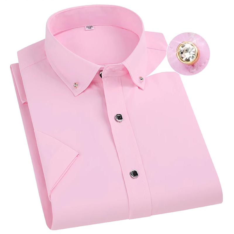Offre spéciale mode hommes robe chemise formelle mince affaires classique basique diamant bouton Social chemise blanche à manches courtes hommes vêtements