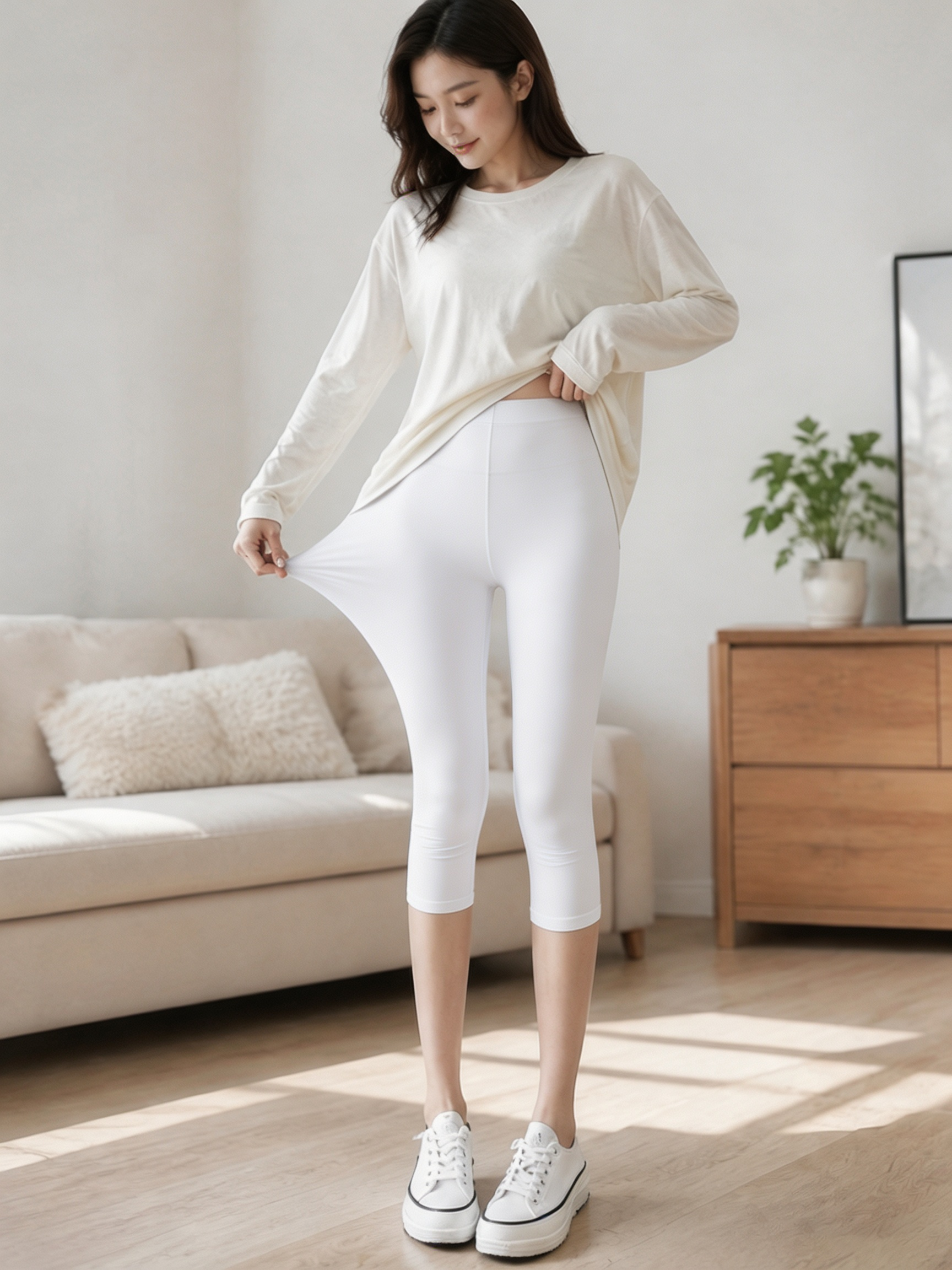 1 pièce de leggings en modal 7/10 pour femmes, peut être porté à l'extérieur, léger et respirant pour l'été, coupe ajustée, anti-transparence, extensible, taille haute.