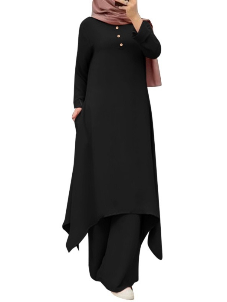 Robe et pantalon à jambes larges pour femmes musulmanes, ensemble musulman 2 pièces, tenue arabe décontractée de Dubaï, caftan du Ramadan, olympiques Eid, 2024