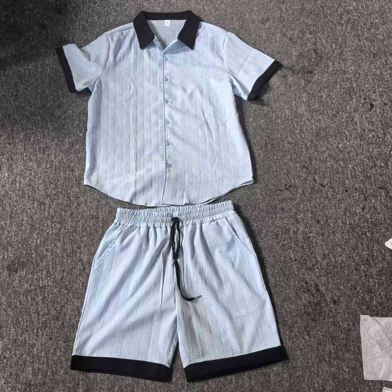 Ensemble assorti tendance pour homme : chemise jacquard à manches courtes en lin et short, ensemble 2 pièces, style plage hawaïenne, ensemble décontracté pour homme, ensemble 2 pièces
