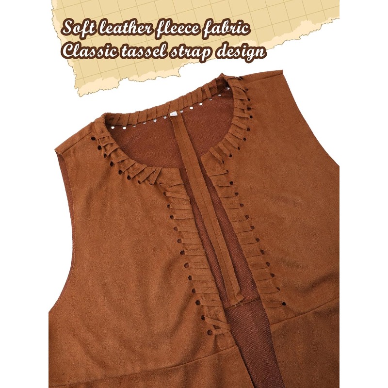 Tenue Western d'Halloween pour Femme : Accessoires de Costume de Cowgirl, Chapeau de Cowboy, Gilet à Franges, Ceinture de Cowboy et Bandana – Style Hippie Années 70