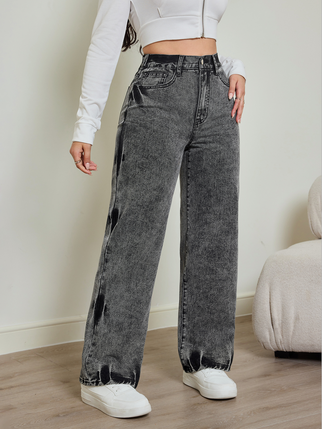 Nouveau jean femme automne 2025, tie-dye contrastant, taille élastique, jean droit taille haute