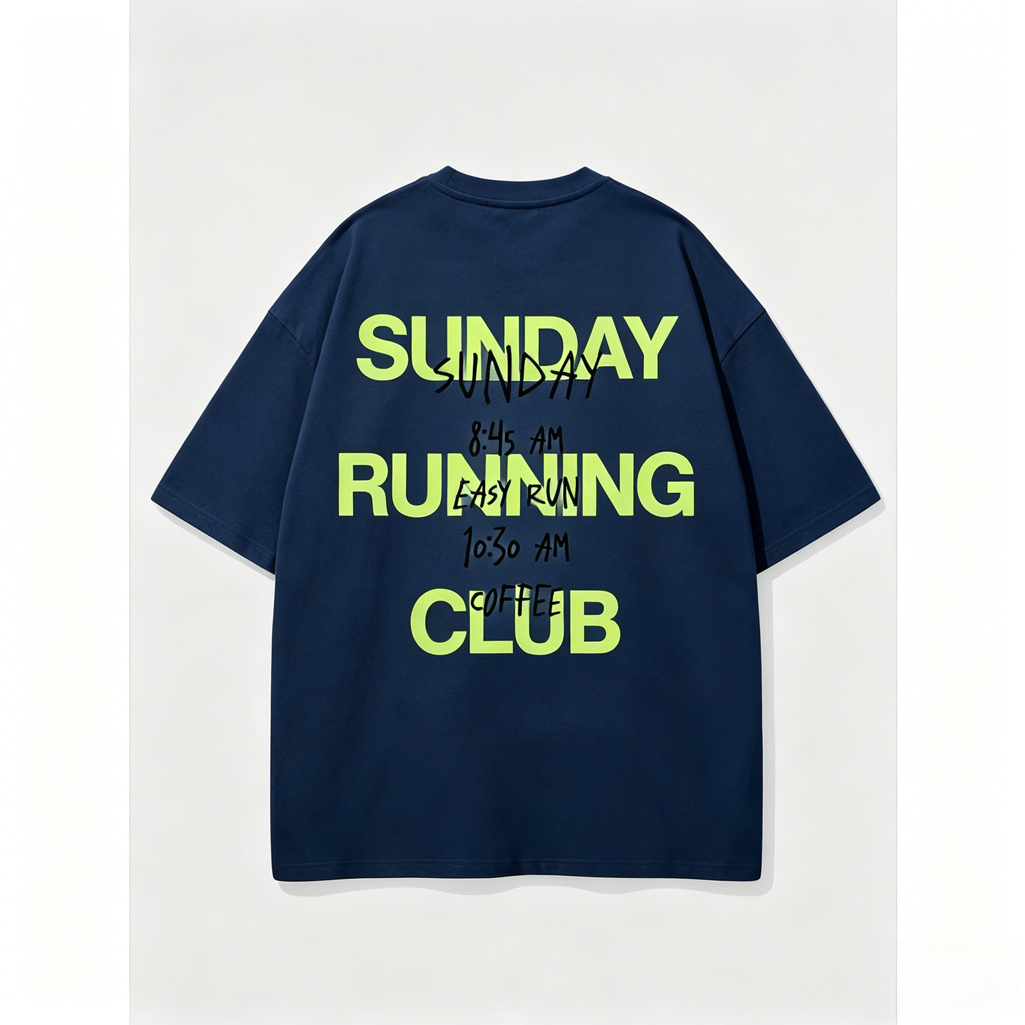 T-shirt unisexe Sunday Running Club, motif graphique 'Easy Run Coffee Schedule', style streetwear, coupe oversize, manches courtes, haut décontracté
