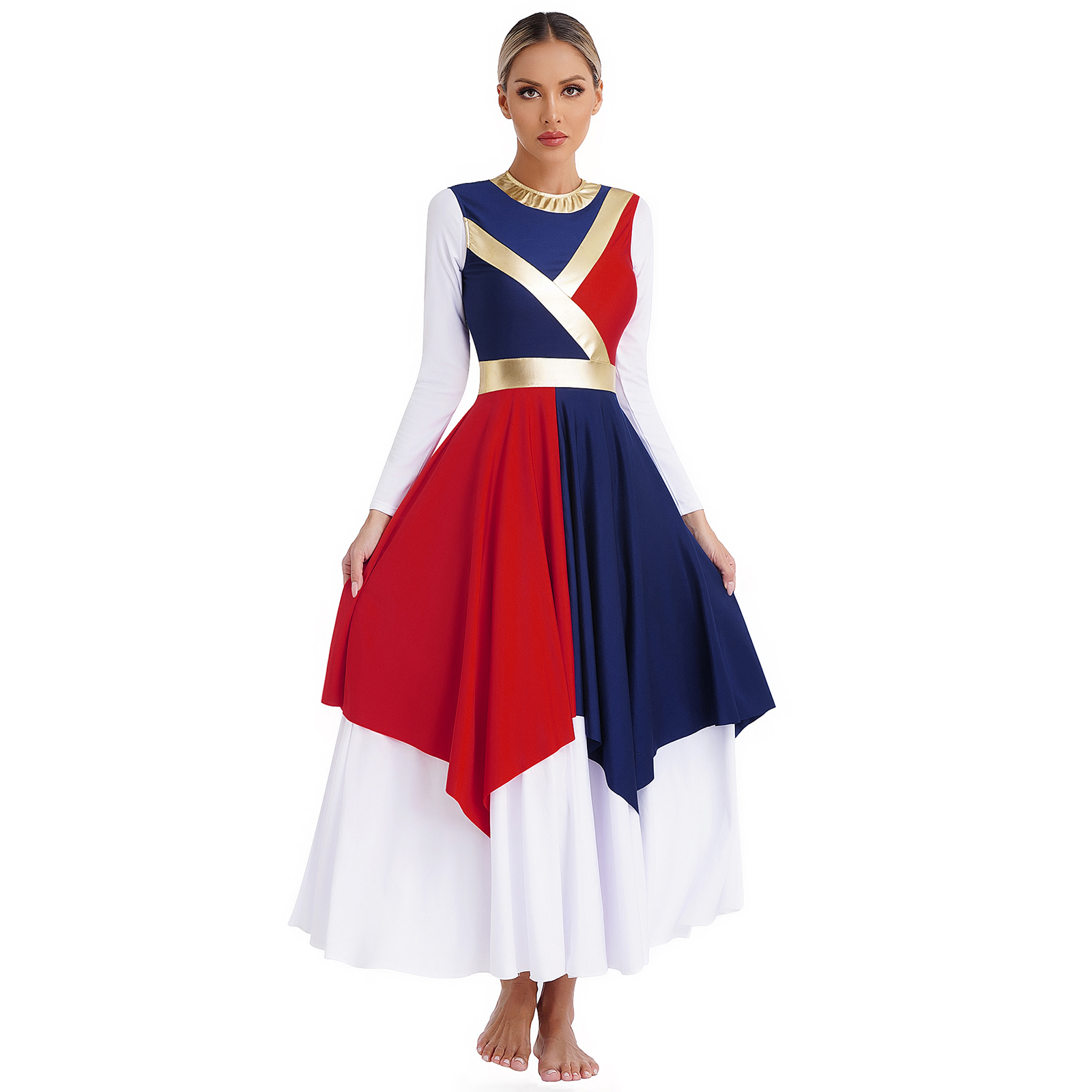 Robe de danse lyrique Moden pour femmes, robe de danse à manches longues, robe de danse de louange liturgique, costume de culte tunique