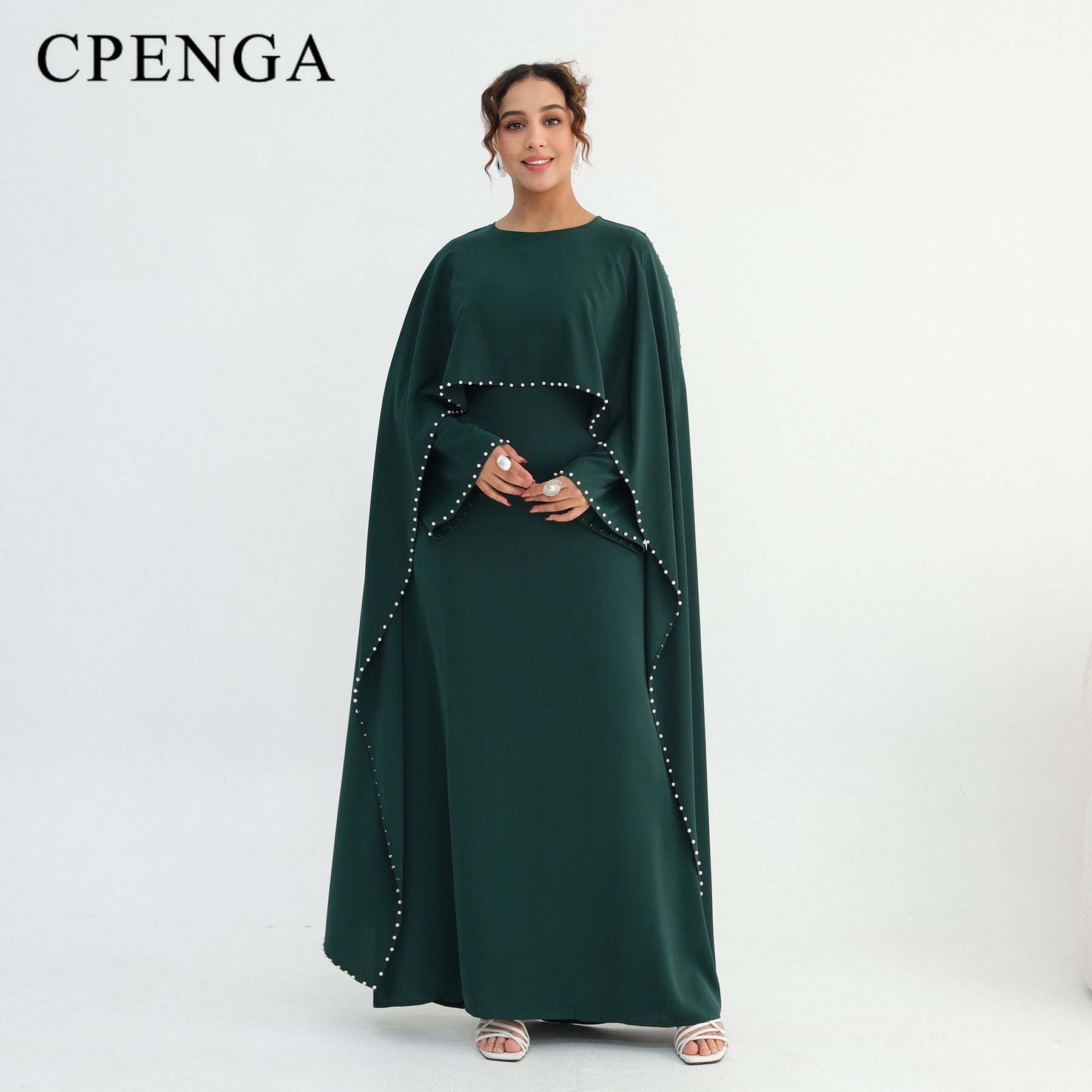 Abaya de luxe de Dubaï, châle élégant perlé, kaftan cintré à la taille, robe traditionnelle musulmane pour femme, robe longue à manches longues, tenue de l'Aïd