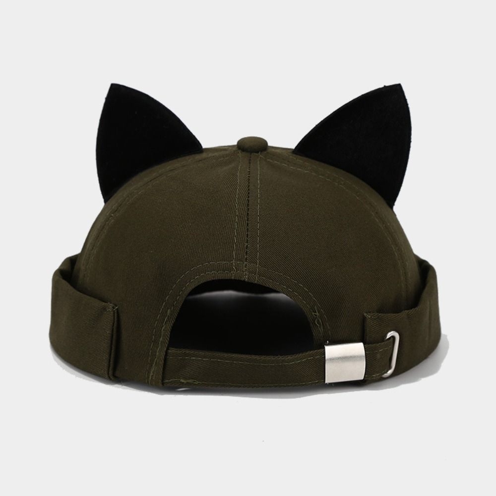 Casquette Docker Melon Hip Hop à Oreilles de Chat Imprimé Léopard, sans Visière, Couleur Unie, Bord Roulé, Réglable, pour l'Extérieur