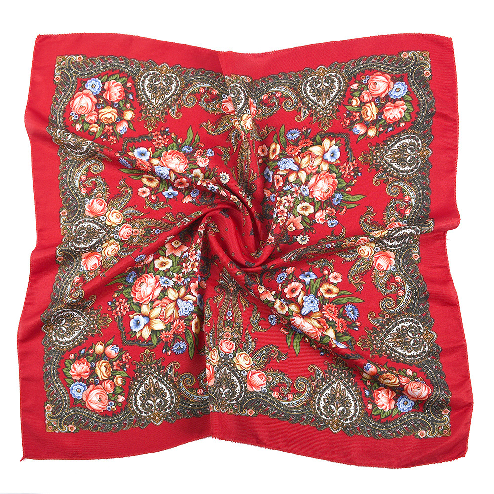 Foulard Carré Russe à Imprimé Floral Traditionnel pour Femme, Bandana 21 ème, Bandeau de Sauna, Châle, Mouchoir, 70x70cm