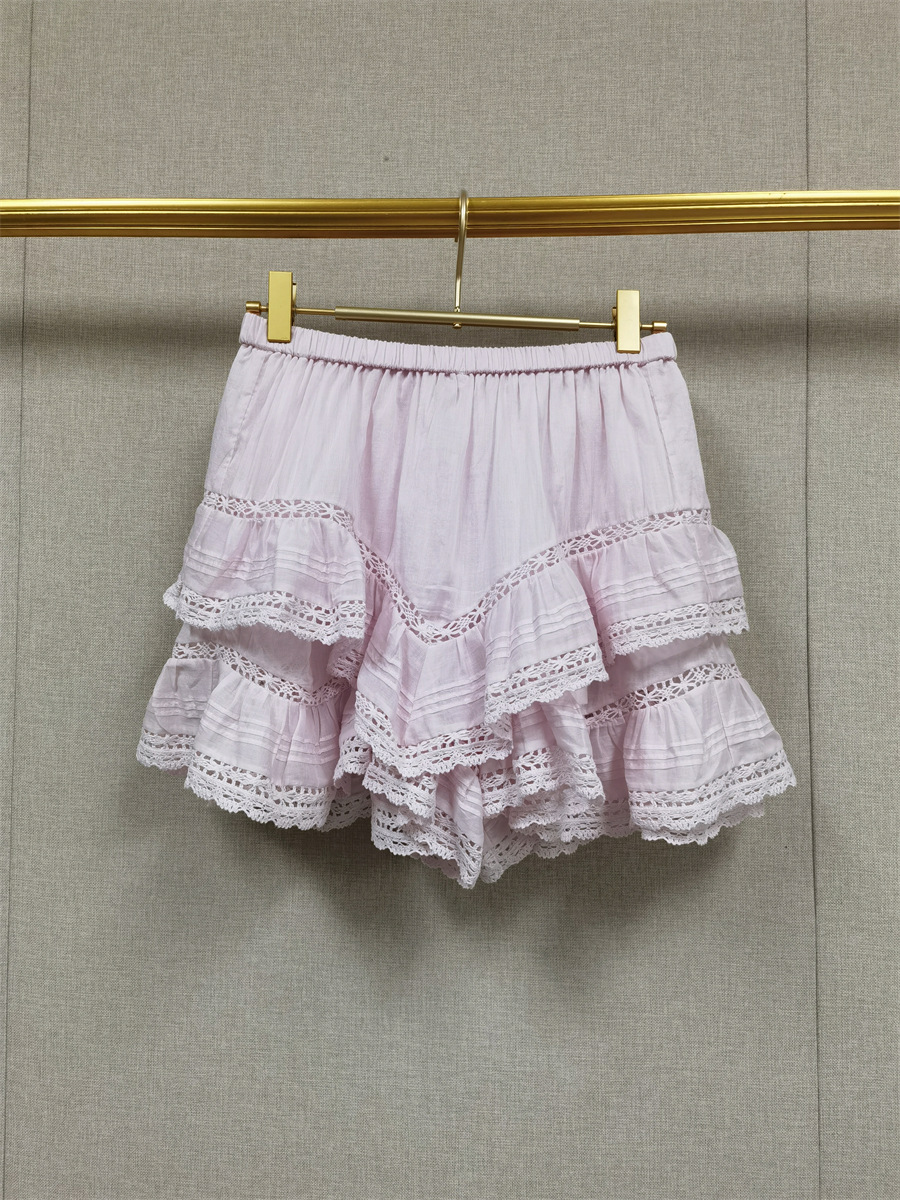 Chemise sans manches en coton ajouré pour femmes, chemisier plissé à simple boutonnage ou jupe short à volants superposés à taille élastique