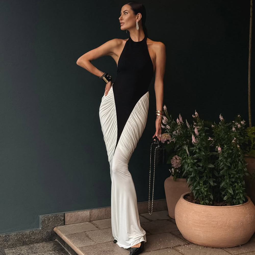 Robe de soirée élégante Talenza pour femme, coupe ajustée, sans manches, longue, style vintage, taille haute, de luxe, pour l'été